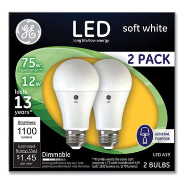 GE 75w Led Bulbs, 12 W, A19 Bulb, Soft White, 2-pack freeshipping - TVN Wholesale